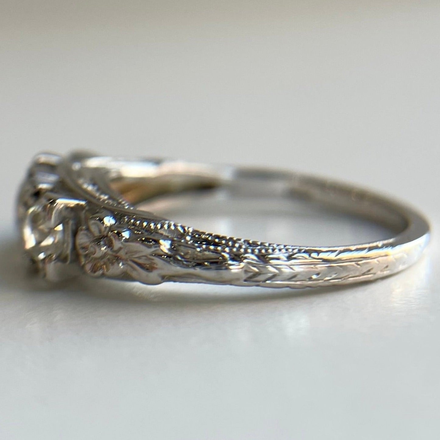 .85 ct Three Stone Art Deco Diamond Ring