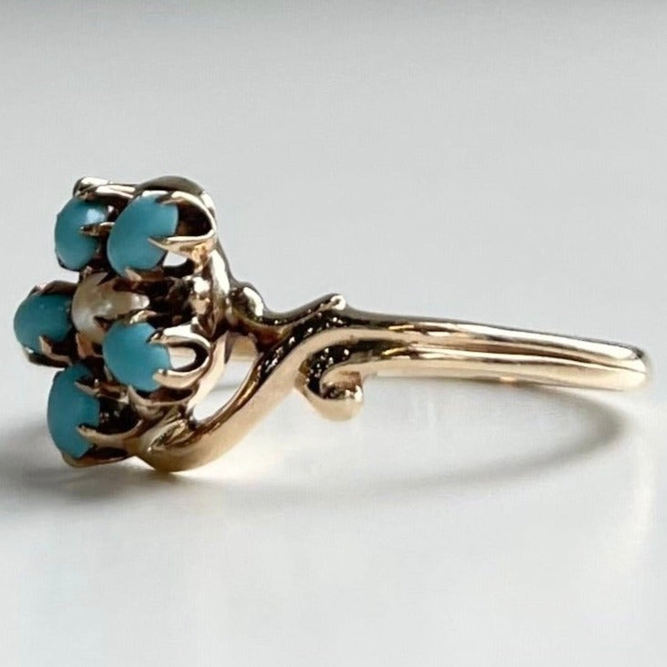 Antique Turquoise and Pearl Floral Ring