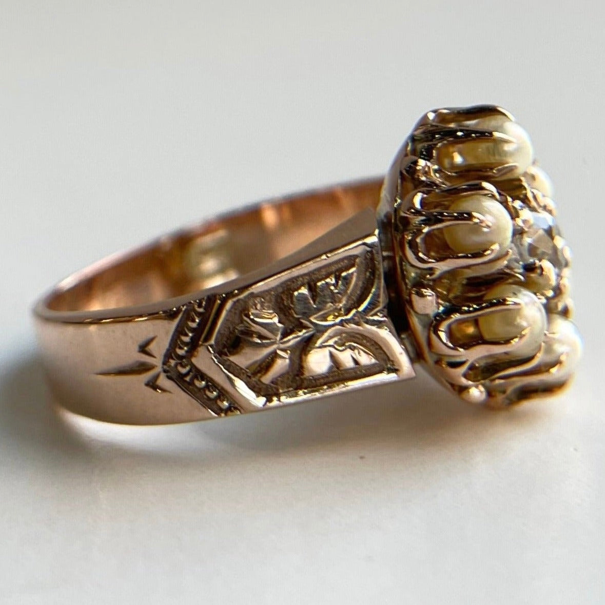 .22 ct Vintage Pearl & Old European Cut Diamond Floral Ring