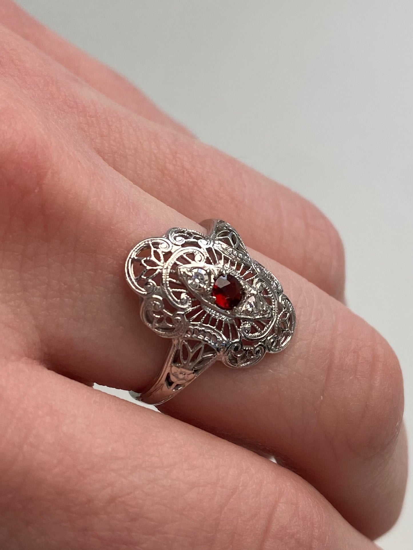 14k Vintage Art Nouveau Ruby and Diamond Ring