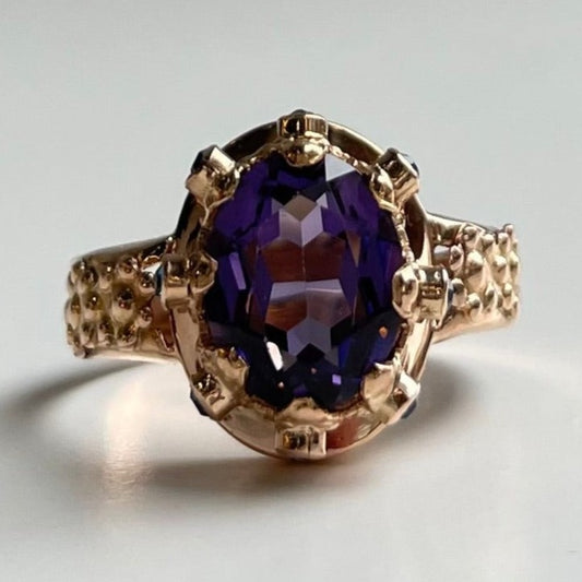 10k Rose Gold Retro Amethyst and Sapphire Ring