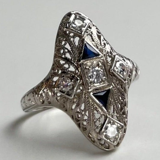 18k Diamond Ring with Sapphire Accents