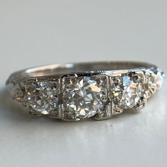 .85 ct Three Stone Art Deco Diamond Ring