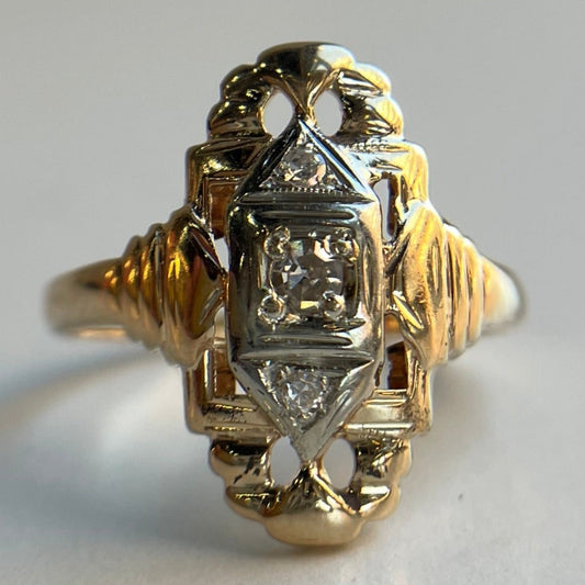 10k Two Tone Art Deco Diamond Ring