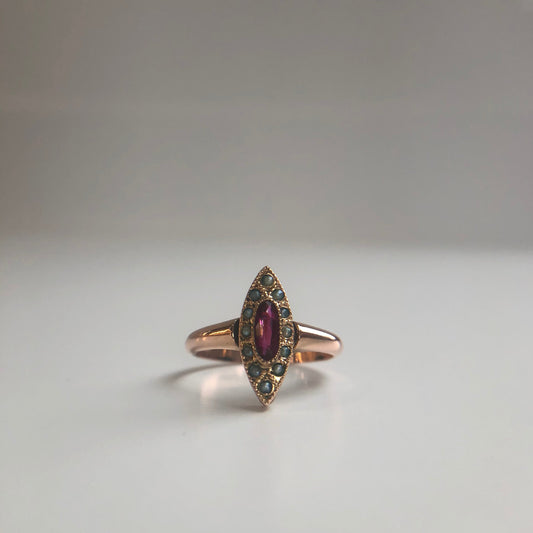 14k Rose Gold Ruby & Pearl Ring