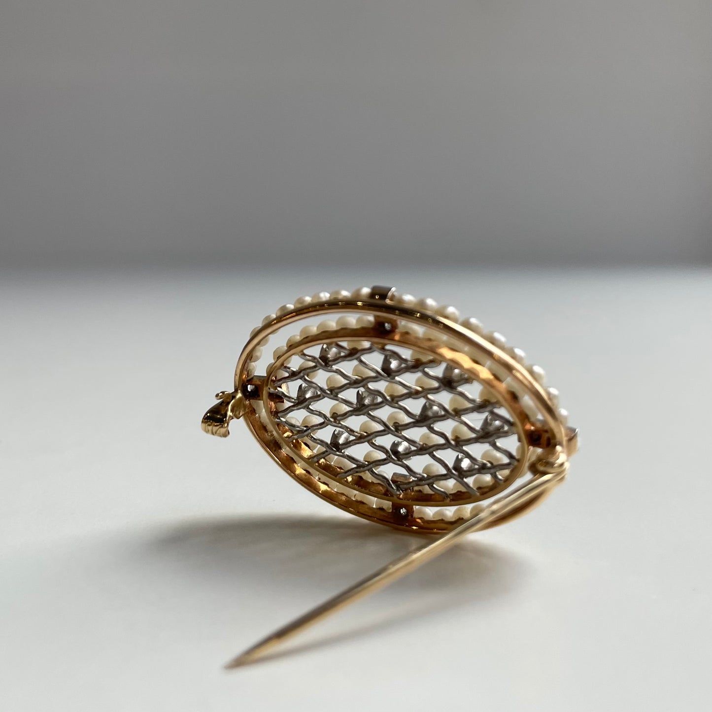 14k Edwardian Diamond and Pearl Pin